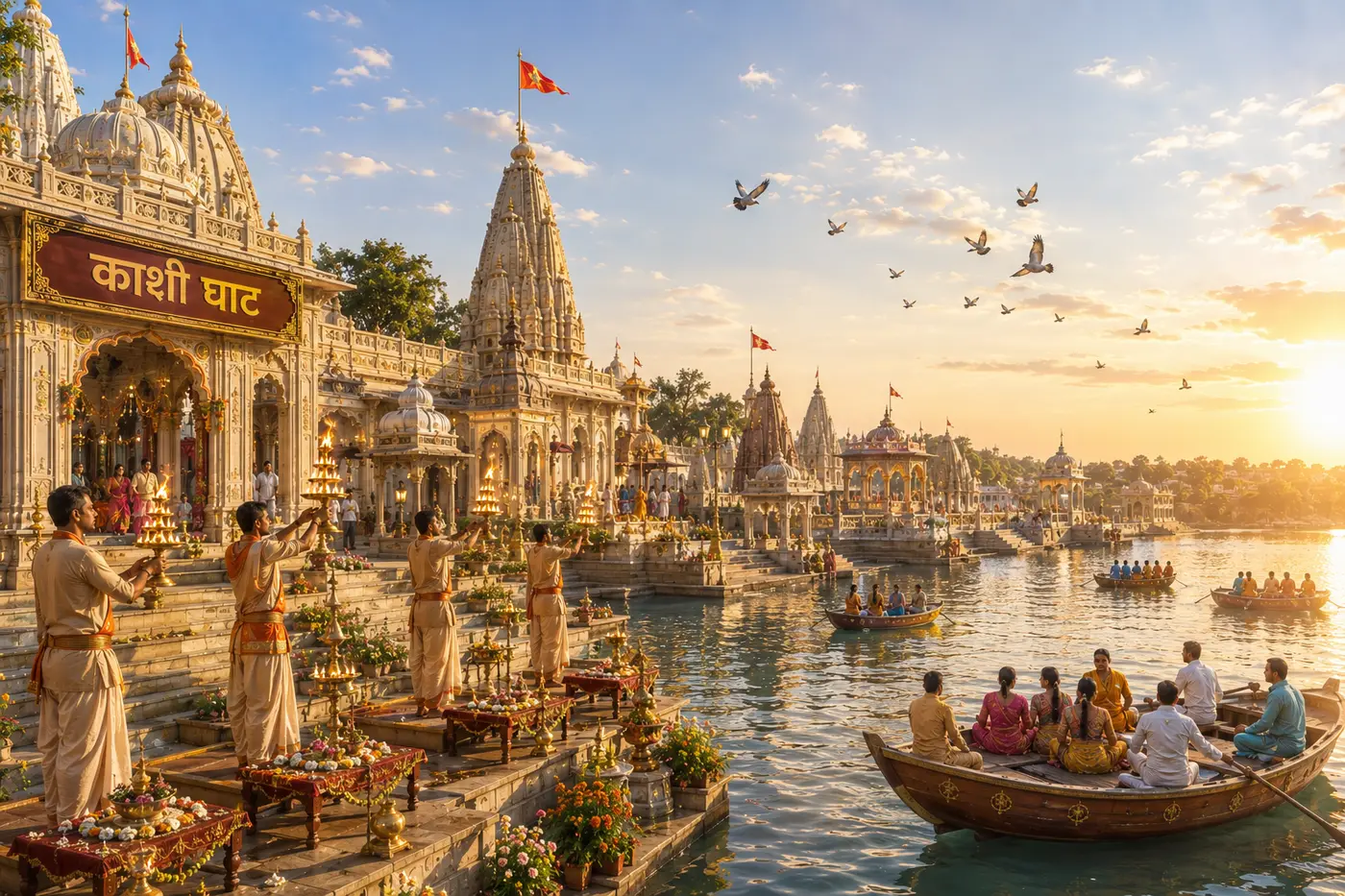 Concept visualisation of the Kashi ghat experience at sunset