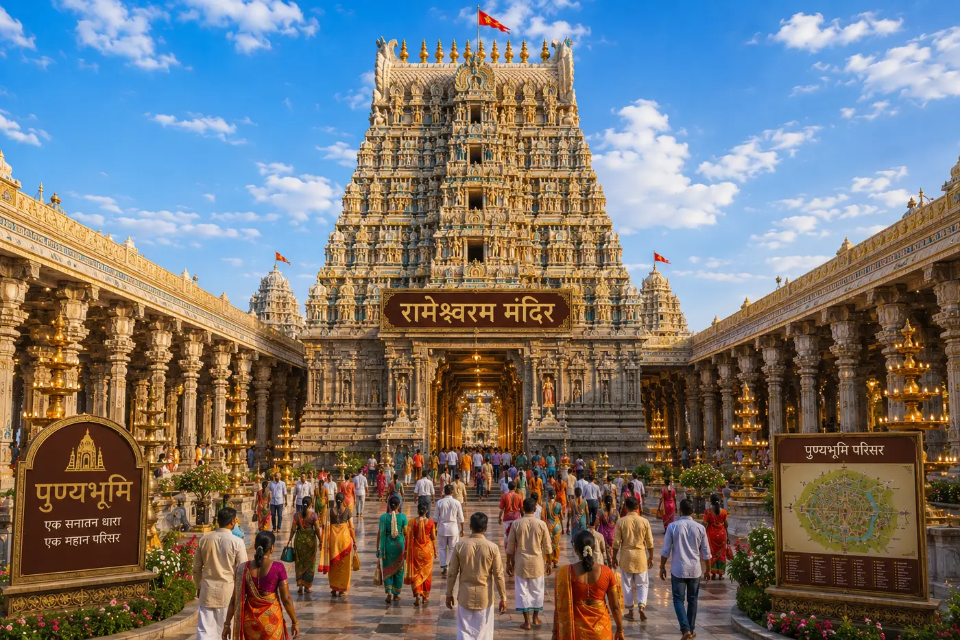 Concept visualisation of the Rameshwaram mandir replica corridor