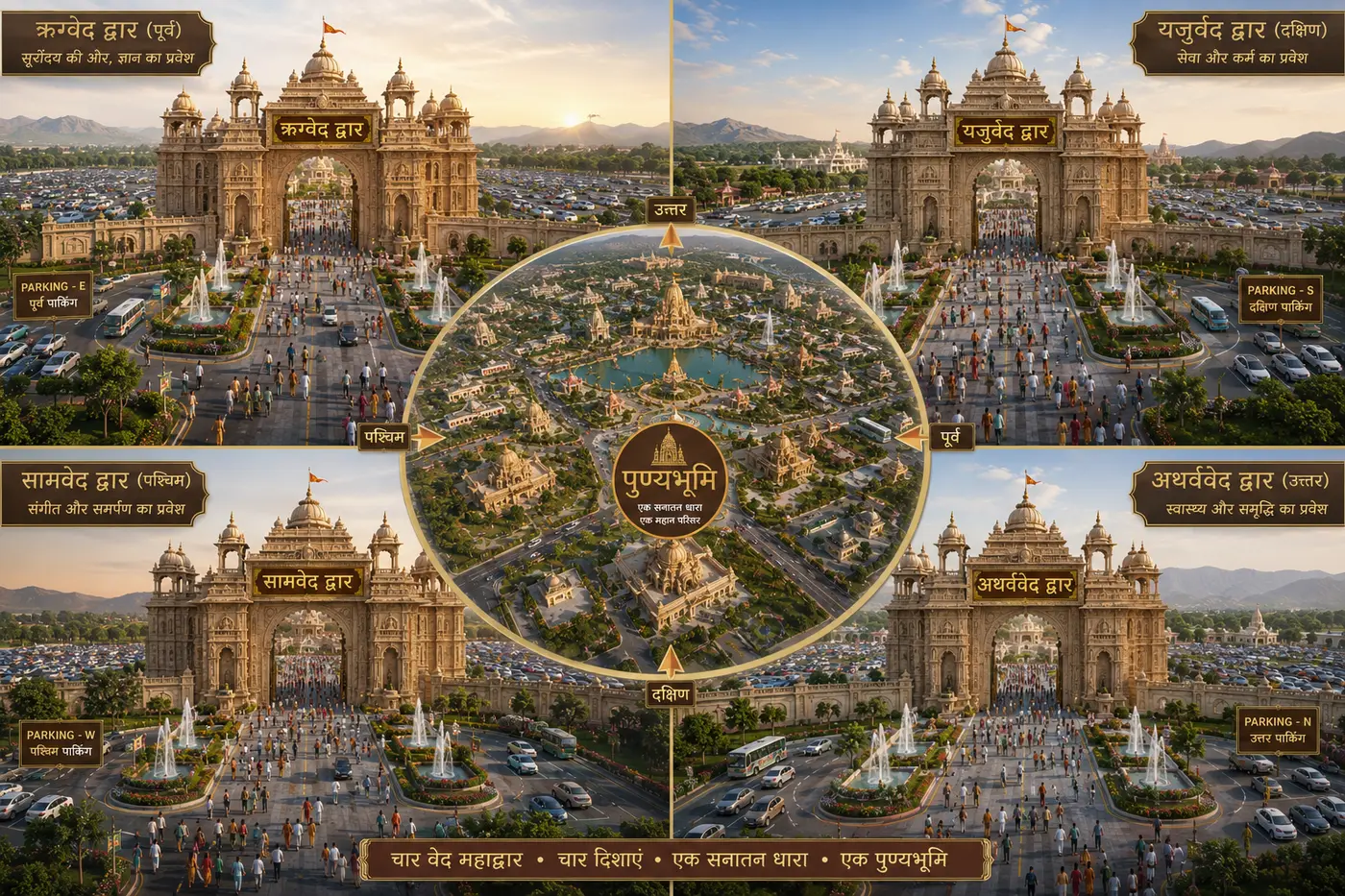 Concept plan of the four Veda gateways of Punyabhoomi