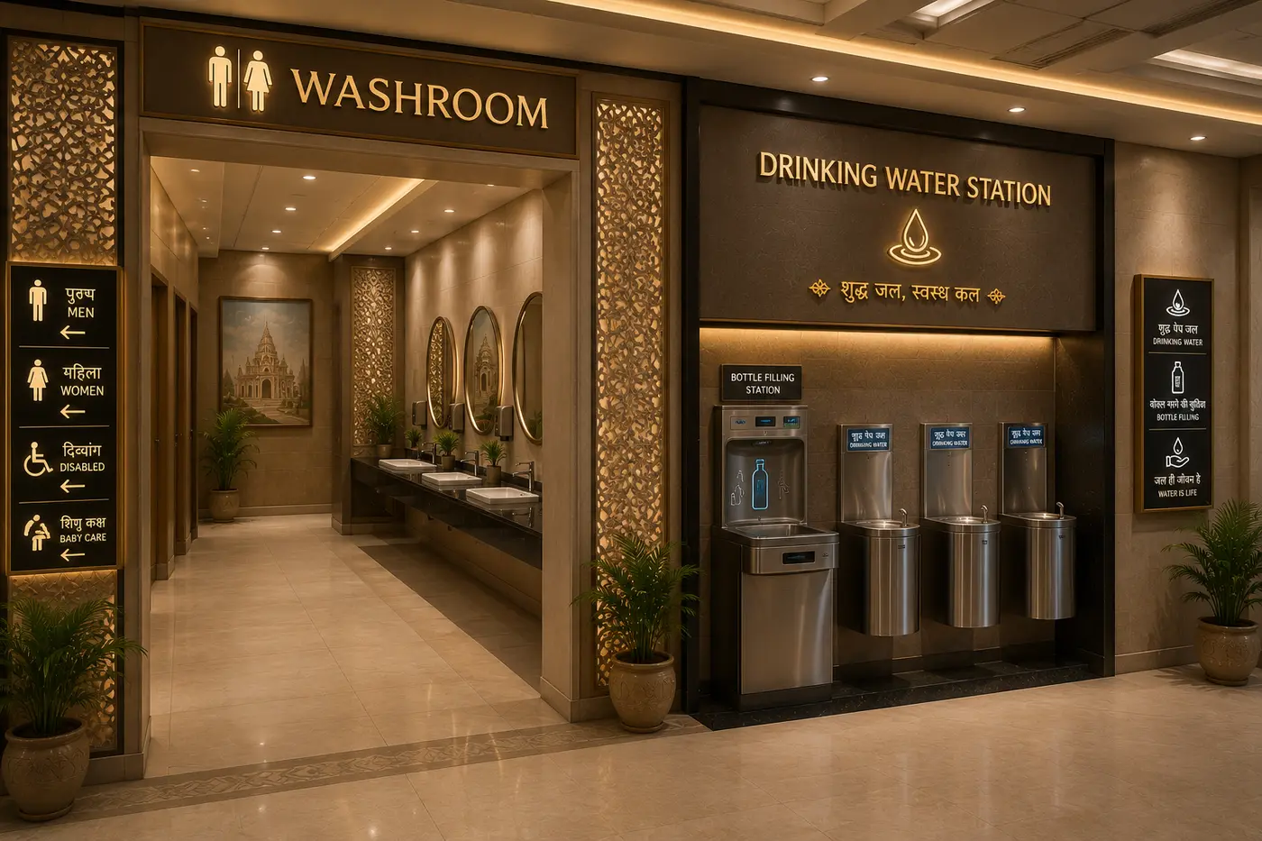Concept visualisation of washrooms and drinking water stations